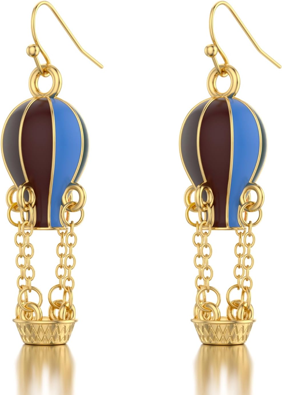 Hot Air Balloon Earrings Vintage Style Dangle Earrings, Eight -Color Enamel with Gold Chain and Crown Charm
