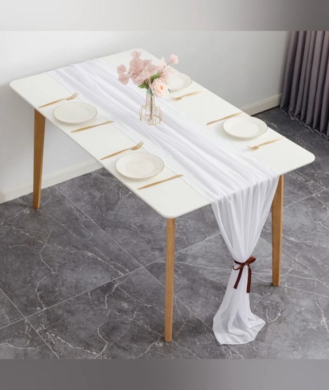 YUNSHANGHE Runner da tavolo moderno in chiffon, 70 x 600 cm, lavabile, per matrimonio, decorazione da tavolo, per matrimonio, compleanno, comunione ( bianco