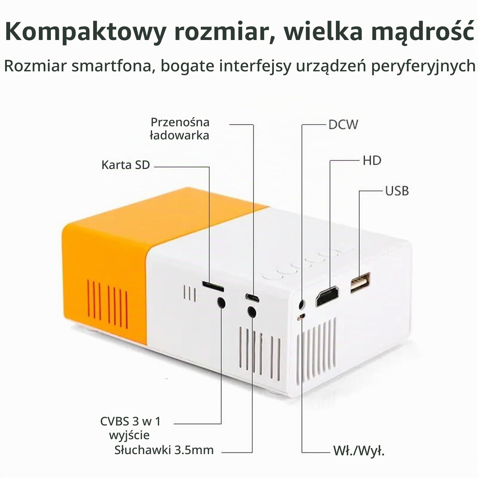 Mini Projektor, Przenośny Projektor Filmowy 1080P HD, Inteligentny Projektor Domowy, Projektor Wideo LED, z Interfejsami HDMI, USB, AV, Pilotem, na imprezę podróżującą na