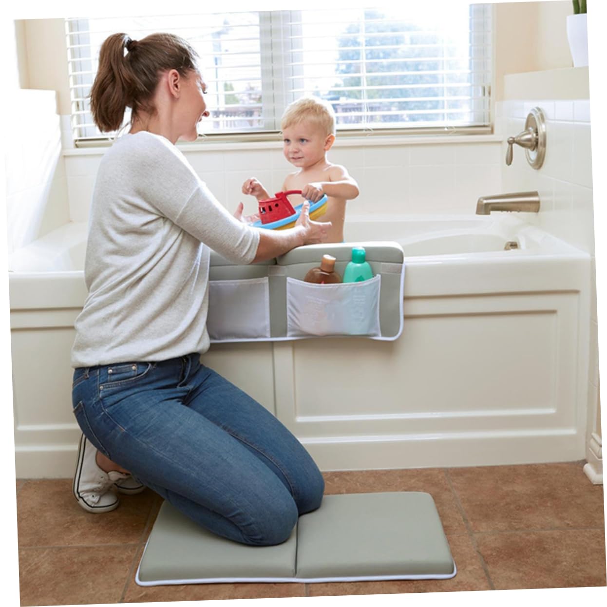 Cabilock Bolsa De Almacenamiento para Bañera Plegable con Ventosas Almohadilla Antideslizante para Rodillas Baño para Padres y Niño Niña Accesorio De Baño para Bebés
