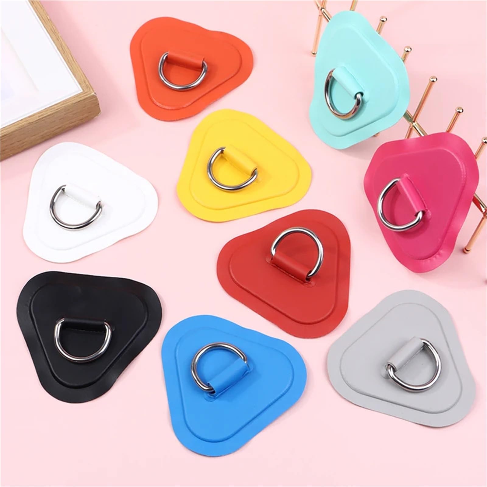 Kajak Deck Loop 10PC Surfboard Schlauchboot Boot PVC Patch mit Edelstahl Dreieck D-Ring Aufblasbares Kanu Deck Takelage für Kajak Kanu Boot Angeln Zubehör