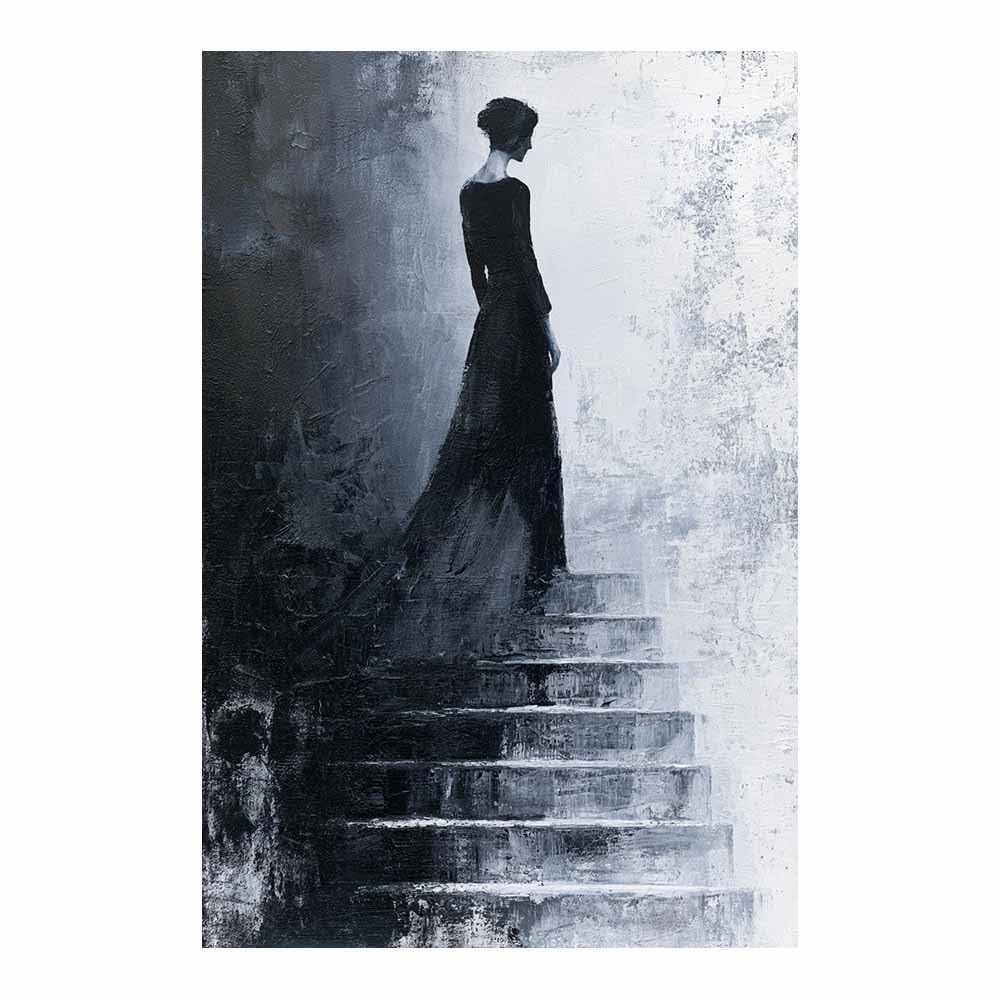 HOQIU Grey Wall Art Darks Gown Stair Sketch prints for walls, canvas wall art, for Living Room Bedroom Bathroom Home Office Wall Decoration(Multicolor)-60x80cm Unframed