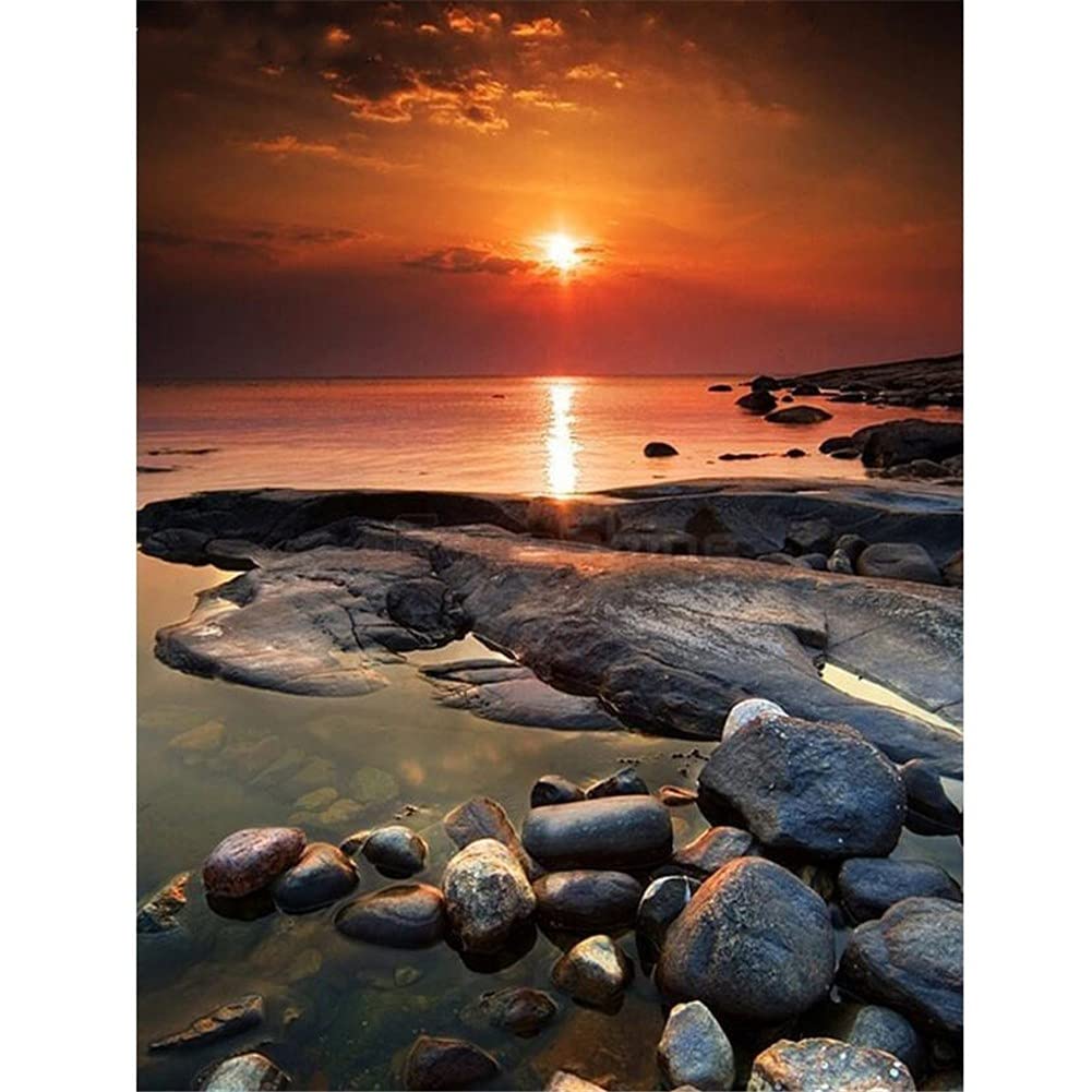 DIY 5D Diamantmalerei Sunset Seascape – 80x160 Cm Großes Kit Mit Vollbohrern | Strassbild Für Wanddekoration