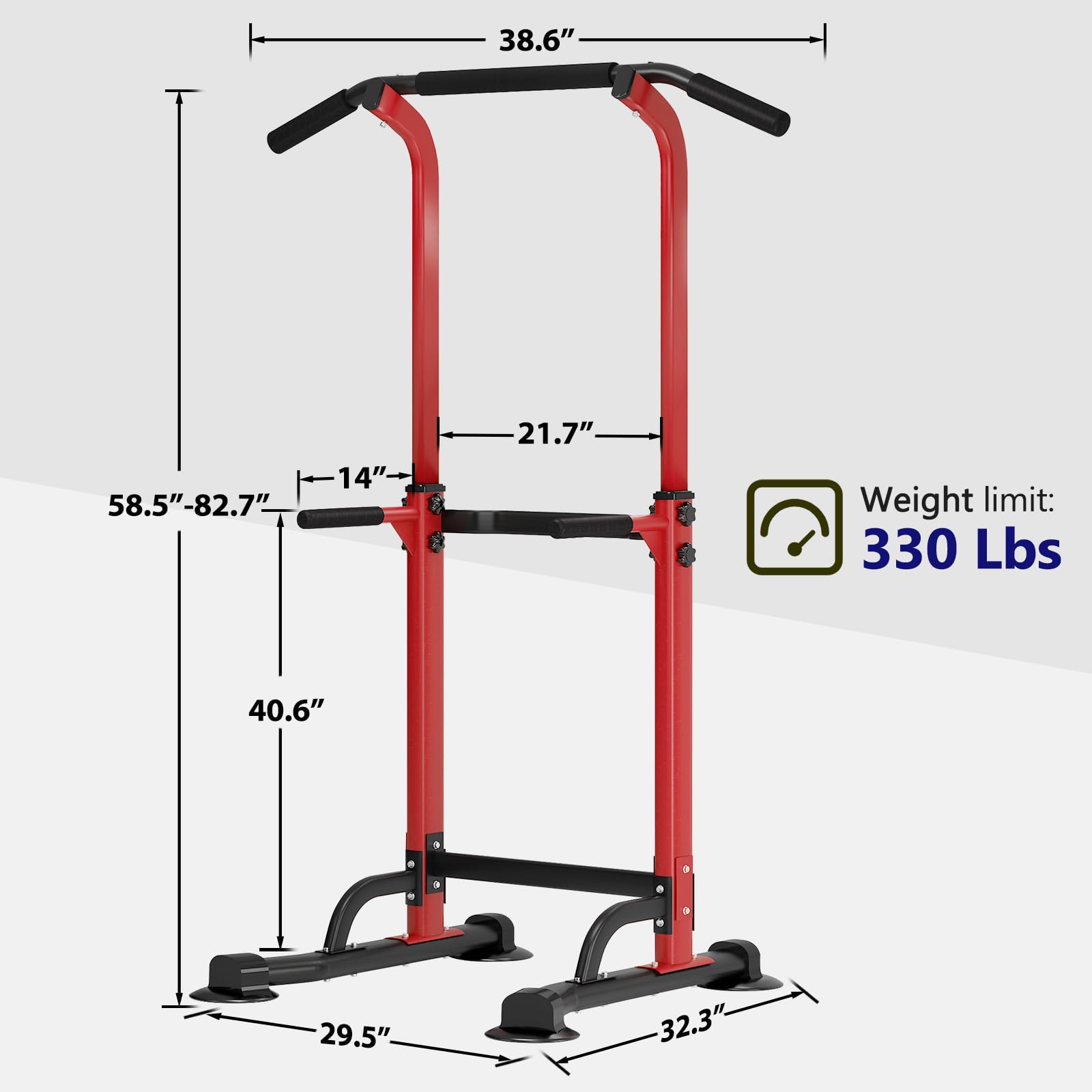 SDHYL Power Tower - Estación de dominadas, altura ajustable, para entrenamiento abdominal, para principiantes y profesionales, color rojo y negro