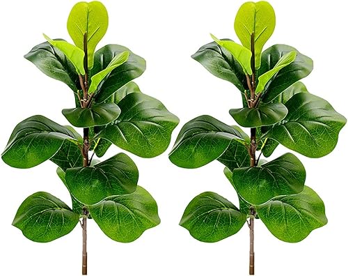 Huhebne Artificial Plants Fiddle Leaf Fig Faux Ficus Lyrata Tree Green Bushes Greenery for Garden Porch Box Decor