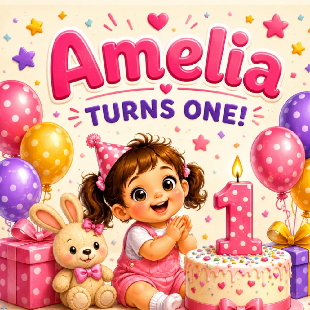 Amelia Turns One!: A Personalized First Birthday Book for Girls | Baby’s First Birthday Keepsake | Special Gift for Toddlers Named Amelia (Three Hearts Personalized Name Series (Amelia))