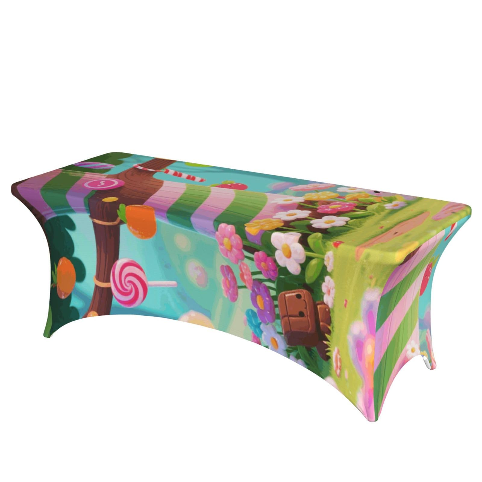FekiLoot Candy Spandex Tablecloth for Rectangular Tables, 6ft Decoration Elastic Fitted Tablecloth Stretch Table Cover Wrinkle Resistant Table Protector for Party Events Wedding Banquets