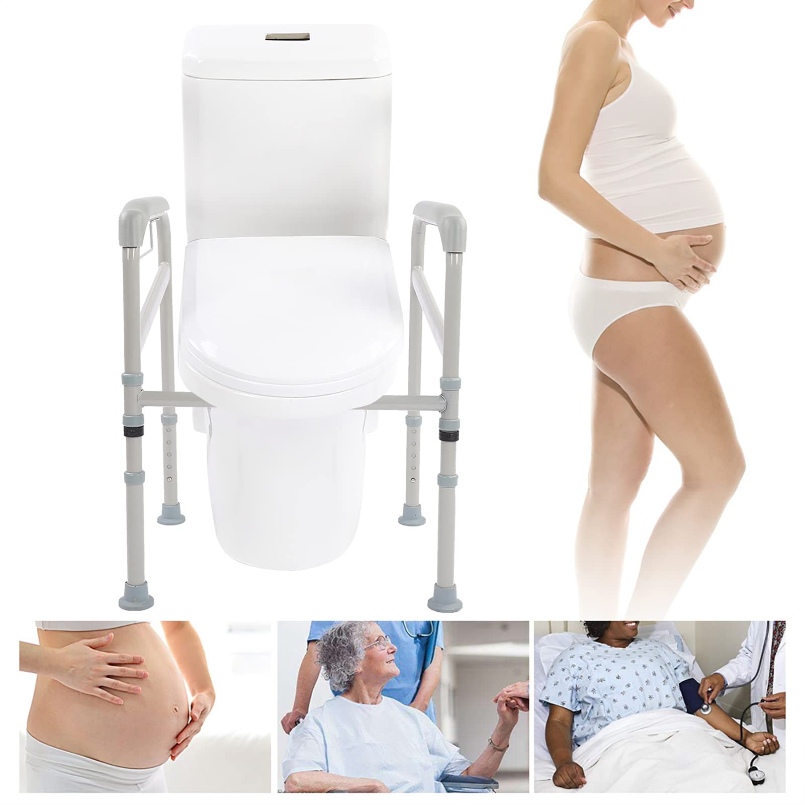 Toilet Safety Frame, Adjustable Width Height Toilet Support Frame Carbon Steel Toilet Safety Rail with Arms for Disabled and Elderly