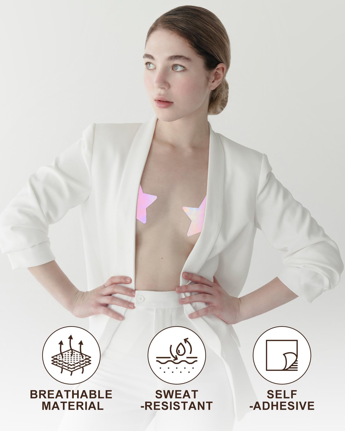 RIFAUM Rave Nipple Pasties Lingerie Accessories for Women Bra Boob Stickers Multicolored Nipple Covers: 02 Pink/Holographic 9