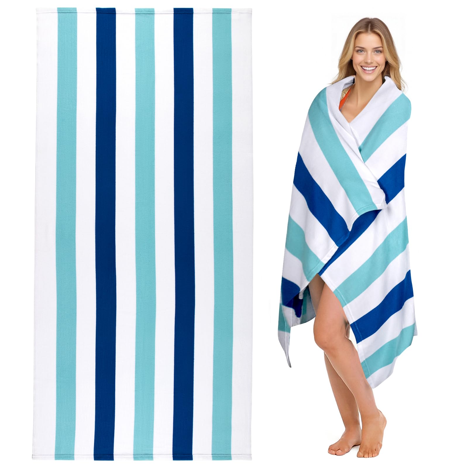 Ouxiaobai Large Oversized Beach Towel - Microfiber Sand Free 35 x 70 Inch Quick Dry Lightweight Pool Towel for Adults, Thin Striped Swim Towel (Vallarta)