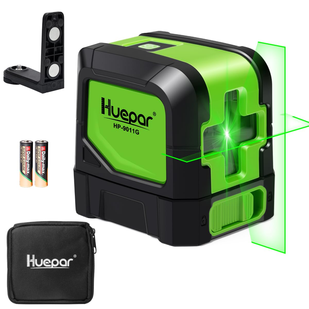 Huepar Laser Level Self Leveling, Classical Cross Line Indoor DIY Use Green Lines, 100Ft Visibility Horizontal and Vertical Line Level, 360° Magnetic Pivoting Base