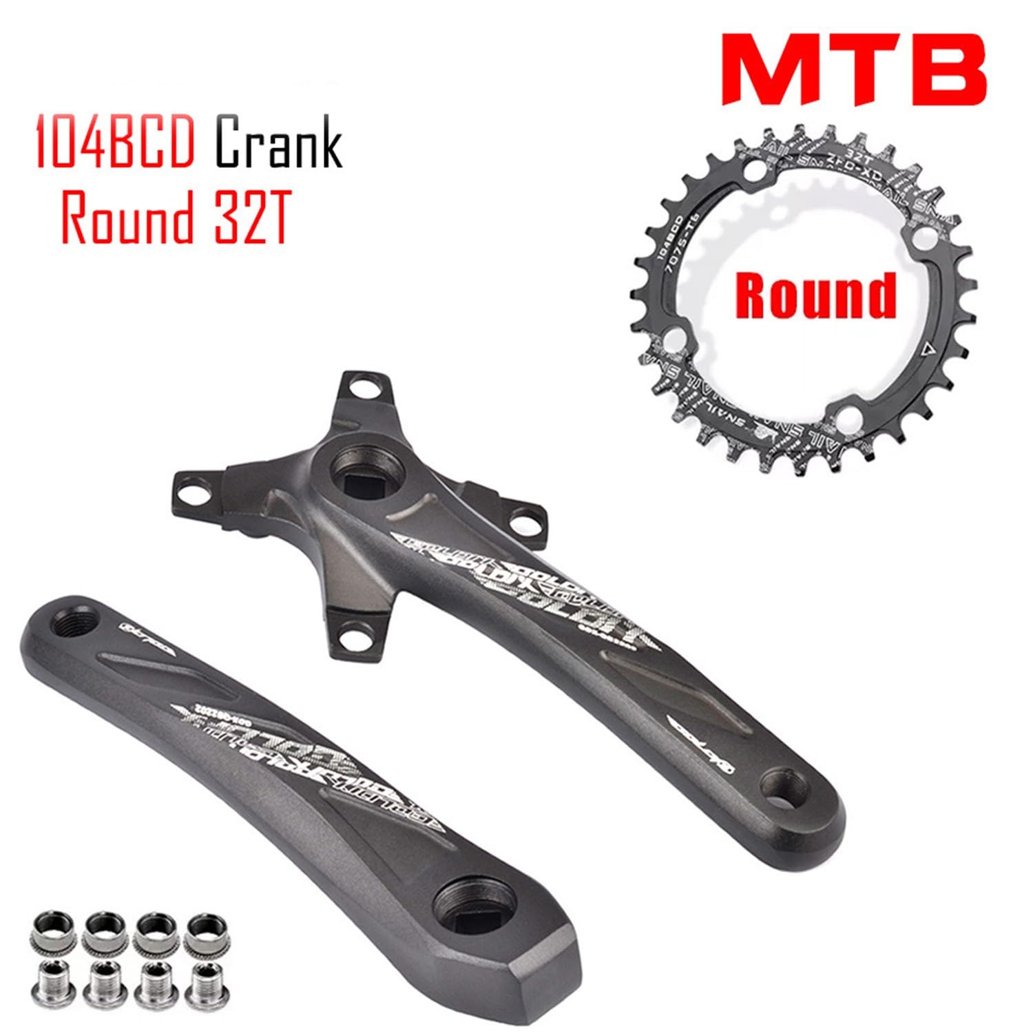 Guarnitura Per Bicicletta Conica Quadrata 170/175Mm Guarnitura Per Mountain Bike 104/64BCD 36T/38T/40T/42T Set Pedivella MTB A Corona Singola Pedivella Bici Per 10/11 Velocità