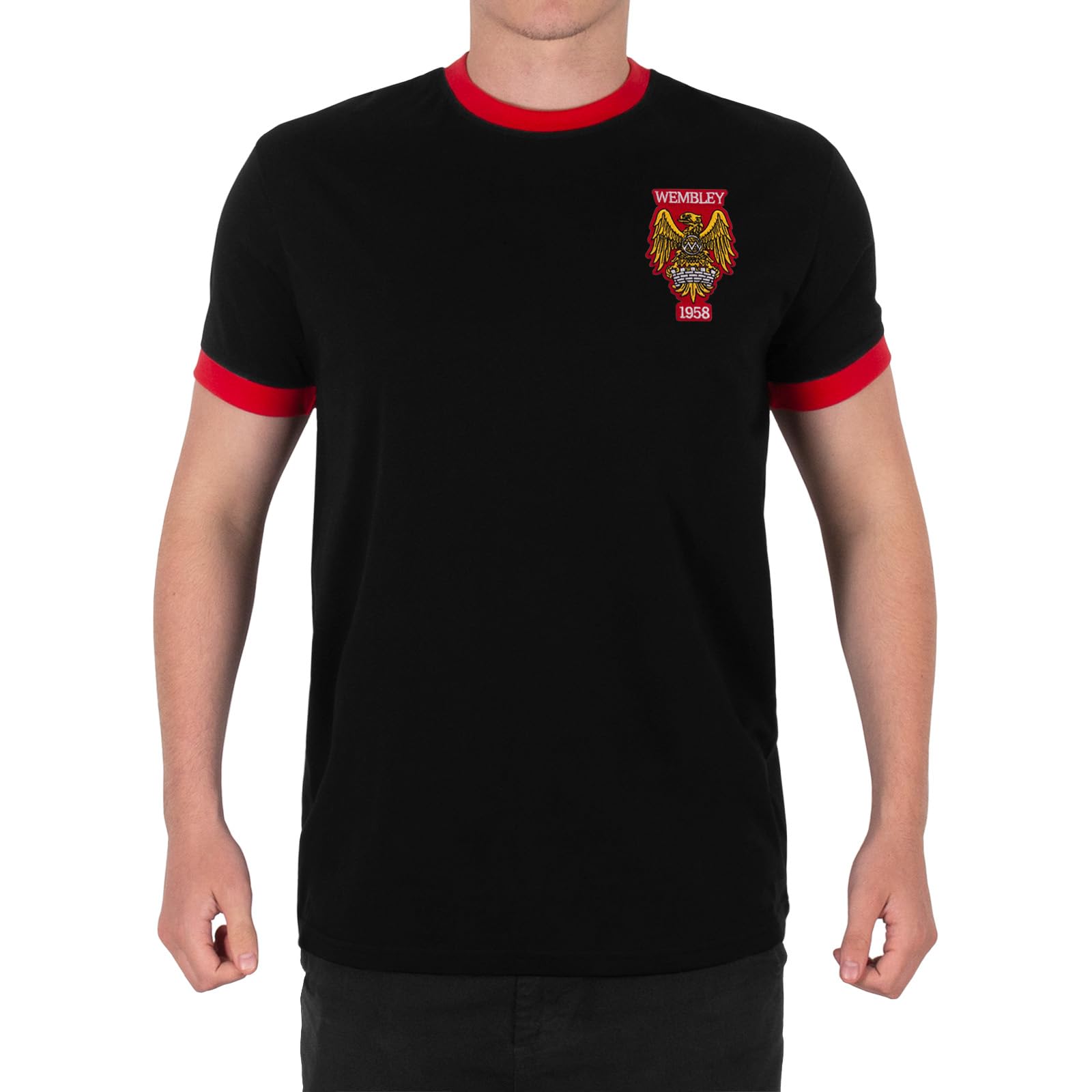 fan originals United Wembley 1958 Crest Mens T-Shirt Crew Neck Black Medium