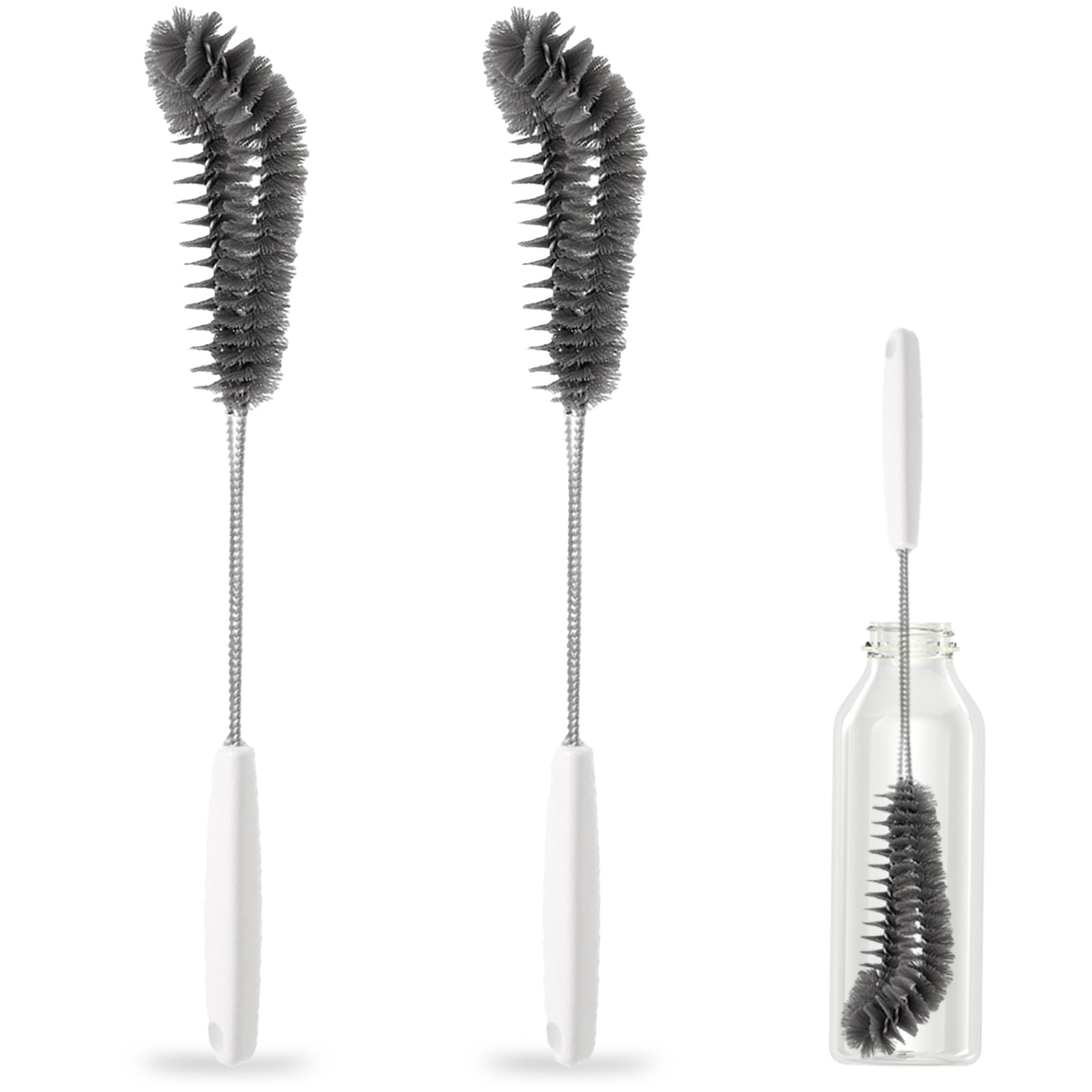 15,7" (40cm) Flexible Lange Schwarze Flaschenreinigungsbürste für Küche und Esszimmer - Perfekt für Babyflaschen, Sportflaschen, Glaswaren, Tassen, Gläser und Stemware (2 Stück)