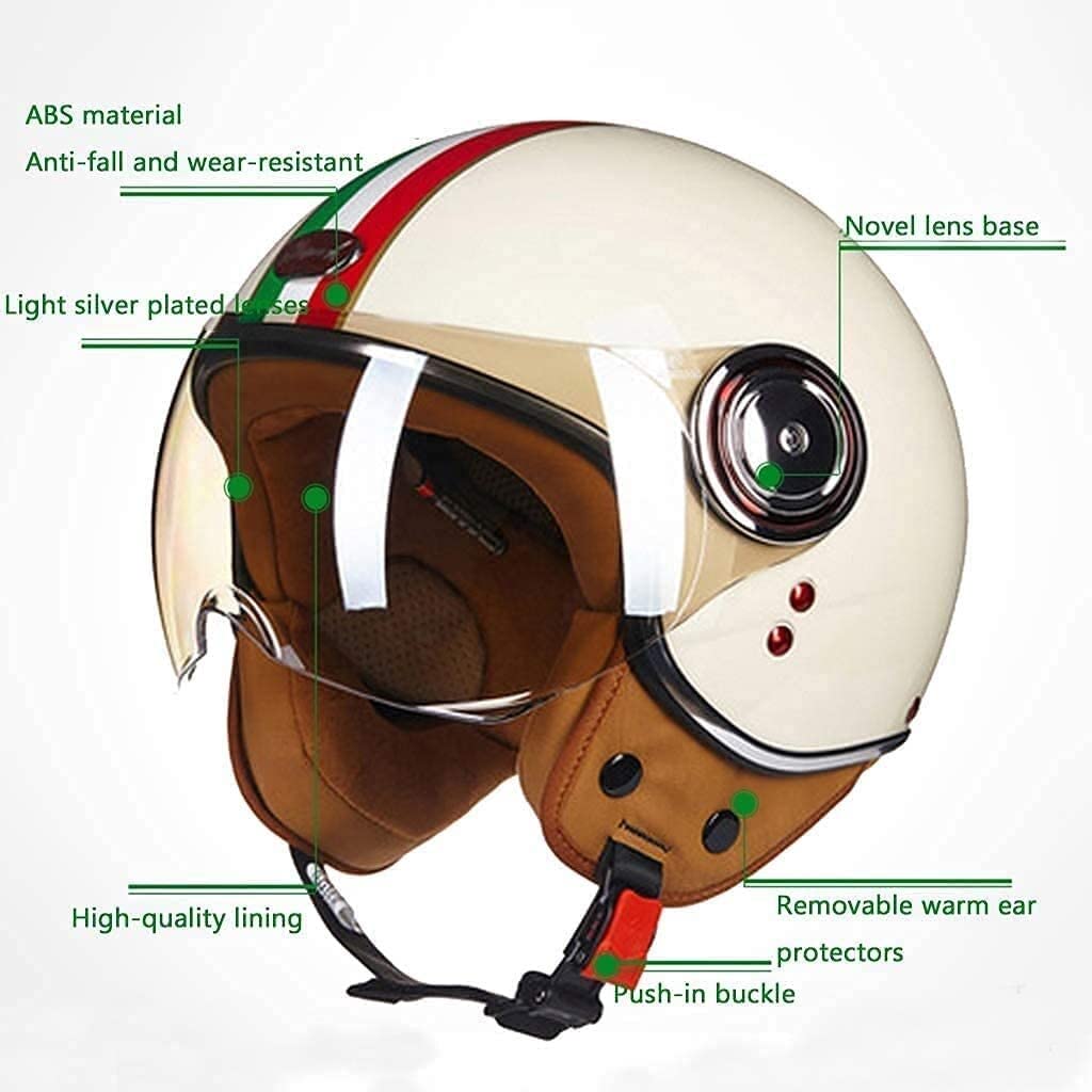 Retro motorfiets halve helm Vintage halfshell helm elektrische fiets scooter heren en dames jethelm DOT ECE goedgekeurde Cruiser Chopper valhelm D,L(59-61CM