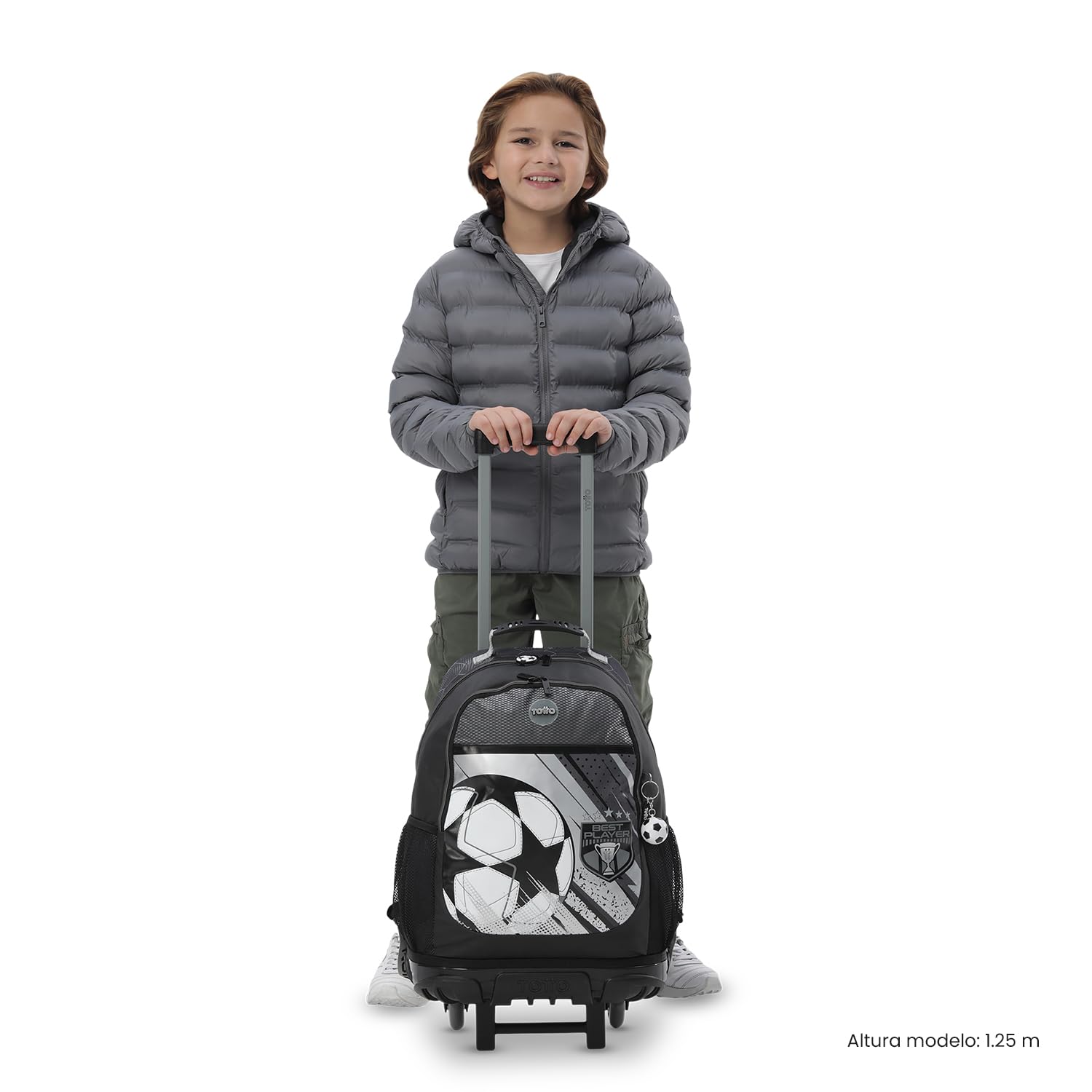 TOTTO - Mochila Escolar con Ruedas, Modelo Champion L, Mochila Grande, Capacidad 31 L, Bolsillos Botella, Compartimento Frontal, Protección en la Base, Correas Ajustables, Estampado Champion Gray
