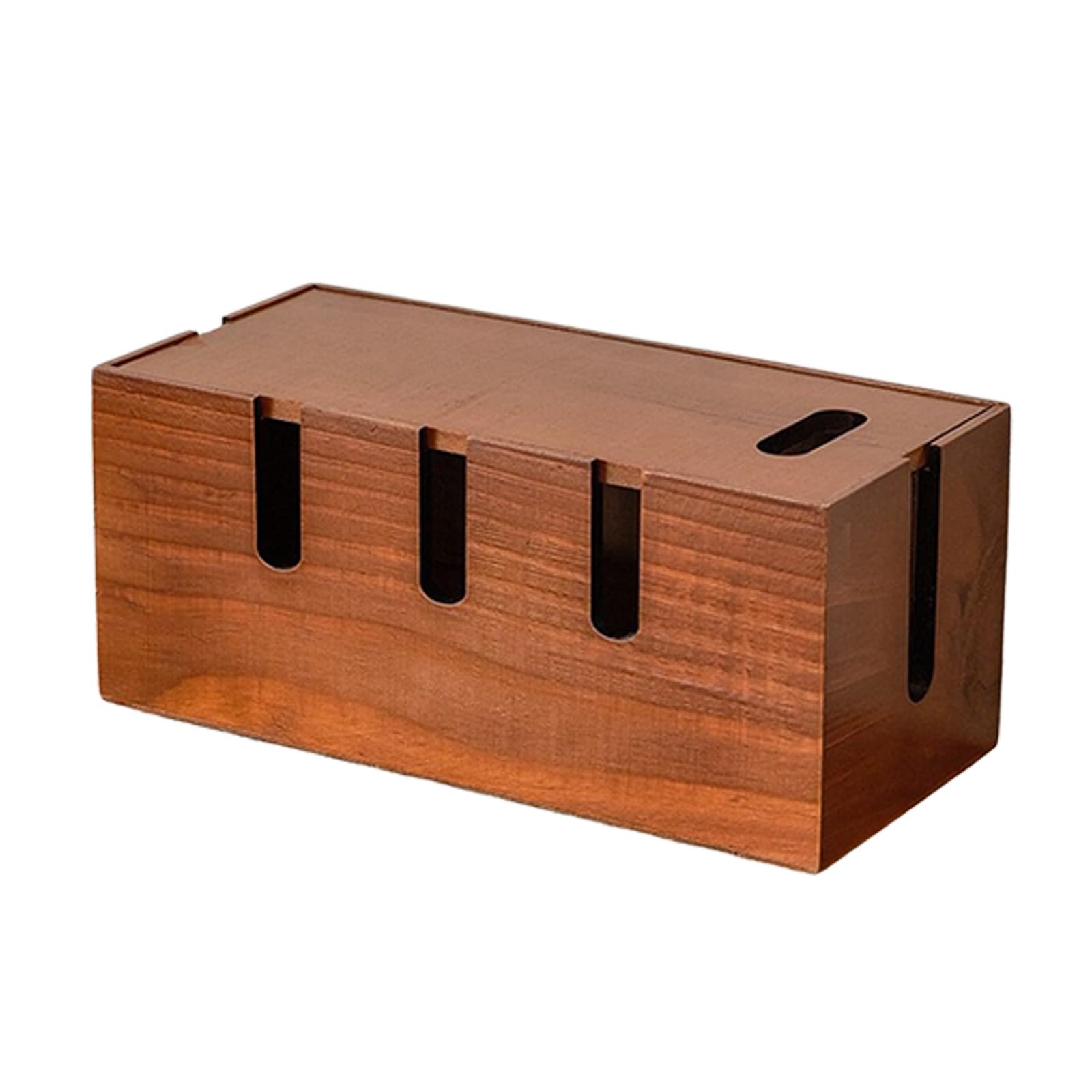Natural Wood Cord Holder Box with Multiple Sections for Neatly Storing Power Adapters and Chargers Wooden Wire Planner
