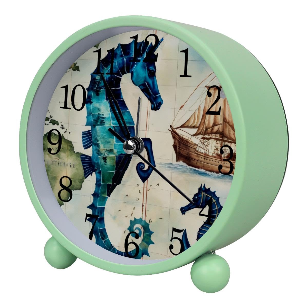 Luoweisi Alarm Clock Blue Seahorse Sea, Silent Non-Ticking with Night Light