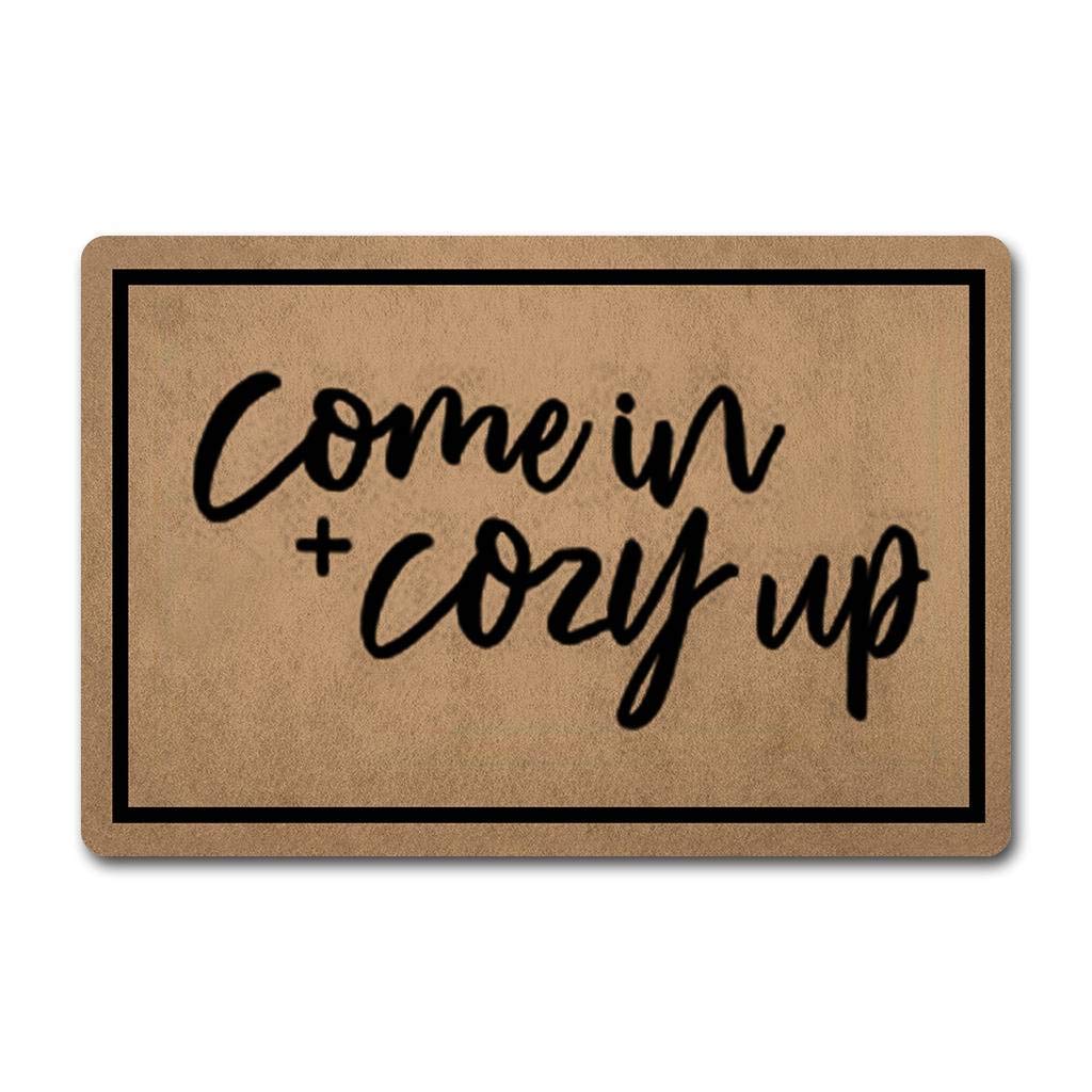 ZQH Entrance Door Mats Come in and Cozy Up Monogram Inspirational Doormat for Entrance Way Outdoor (23.6 X 15.7 in) Non-Woven Fabric Top with a Anti-Slip Rubber Back. Door Rugs Custom Doormat