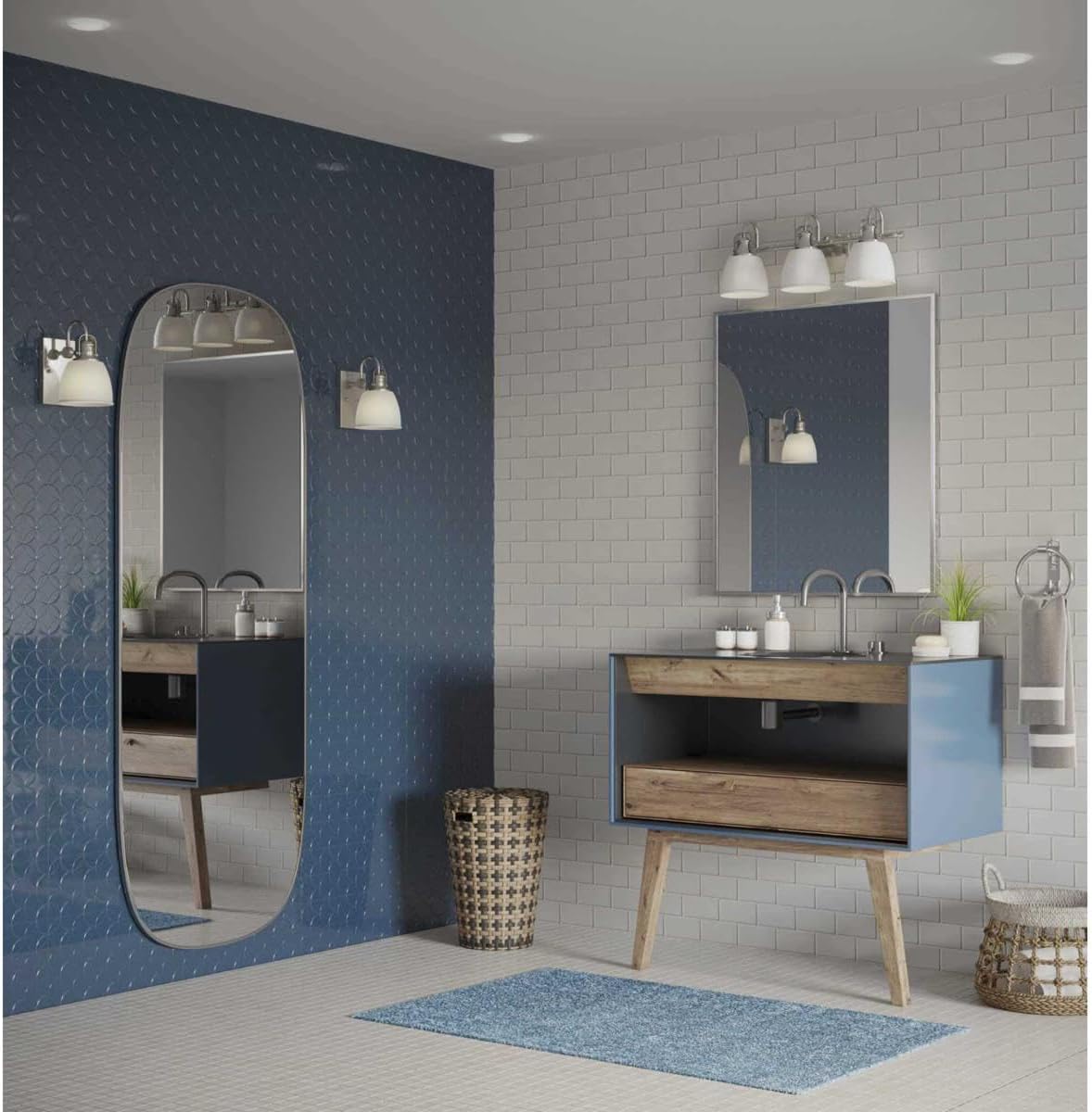 Progress Lighting Preston Collection Three-Light Brushed Nickel Coastal Bath and Vanity Light (P300428-009)