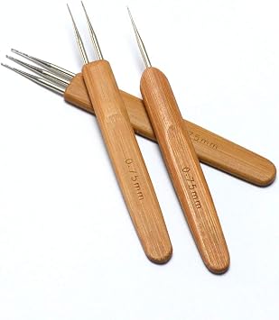 BLUPLE Dreadlock Crochet Hook Needle for Hair Braid Craft 0.75mm 3pcs | 3 types of metal hooks, Smooth bamboo handle, Crochet hair easily and efficiently