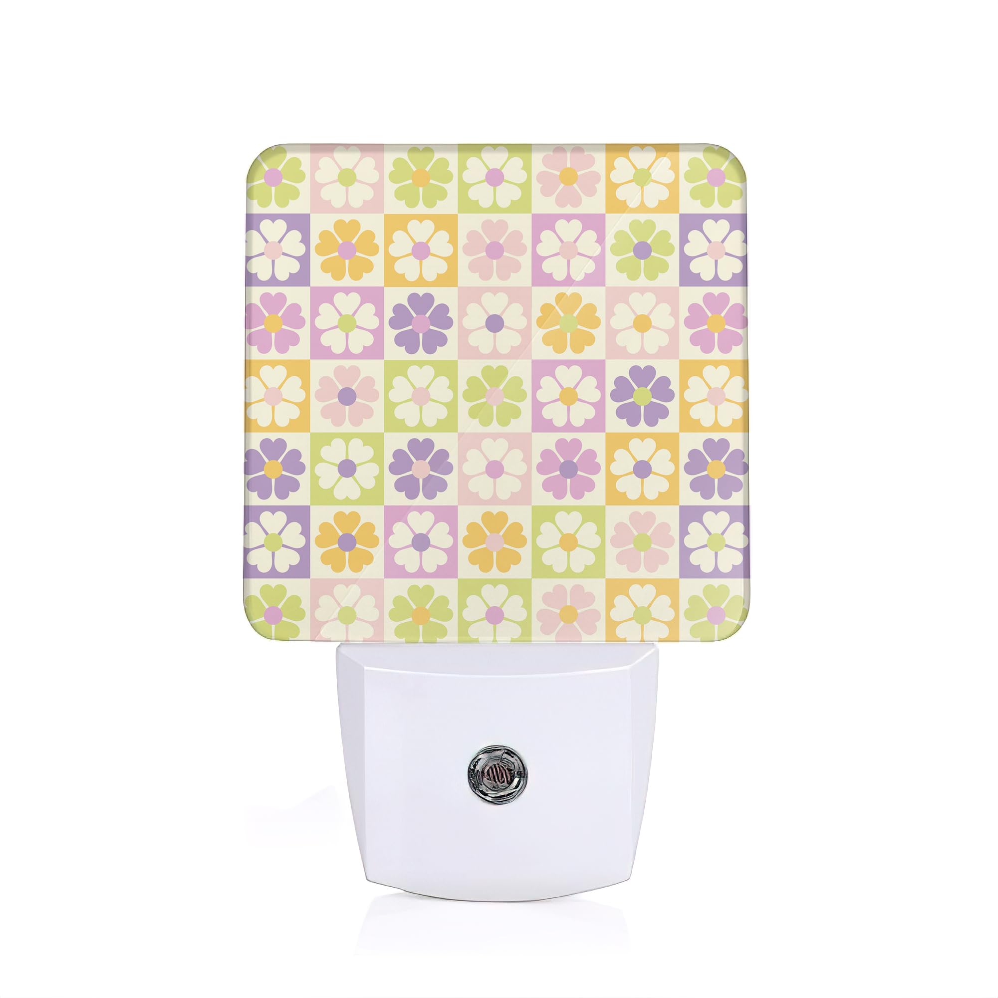 AOWULA Colourful Flowers Checked Night Light,Plug-in Nightlights with Light Sensors for Boys Girls,Dusk to Dawn Sensor Wall Lamp for Stairway/Hallway/Kitchen