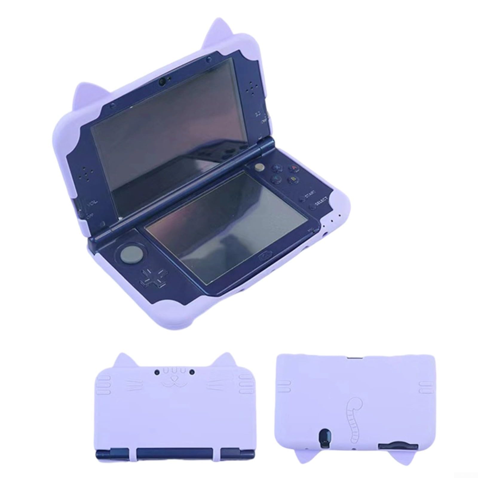 Coque de protection en silicone pour New 3DS LL/XL, résistant aux chocs avec motif de chat 3D, découpes précises, poignée antidérapante pour jeu (violet)