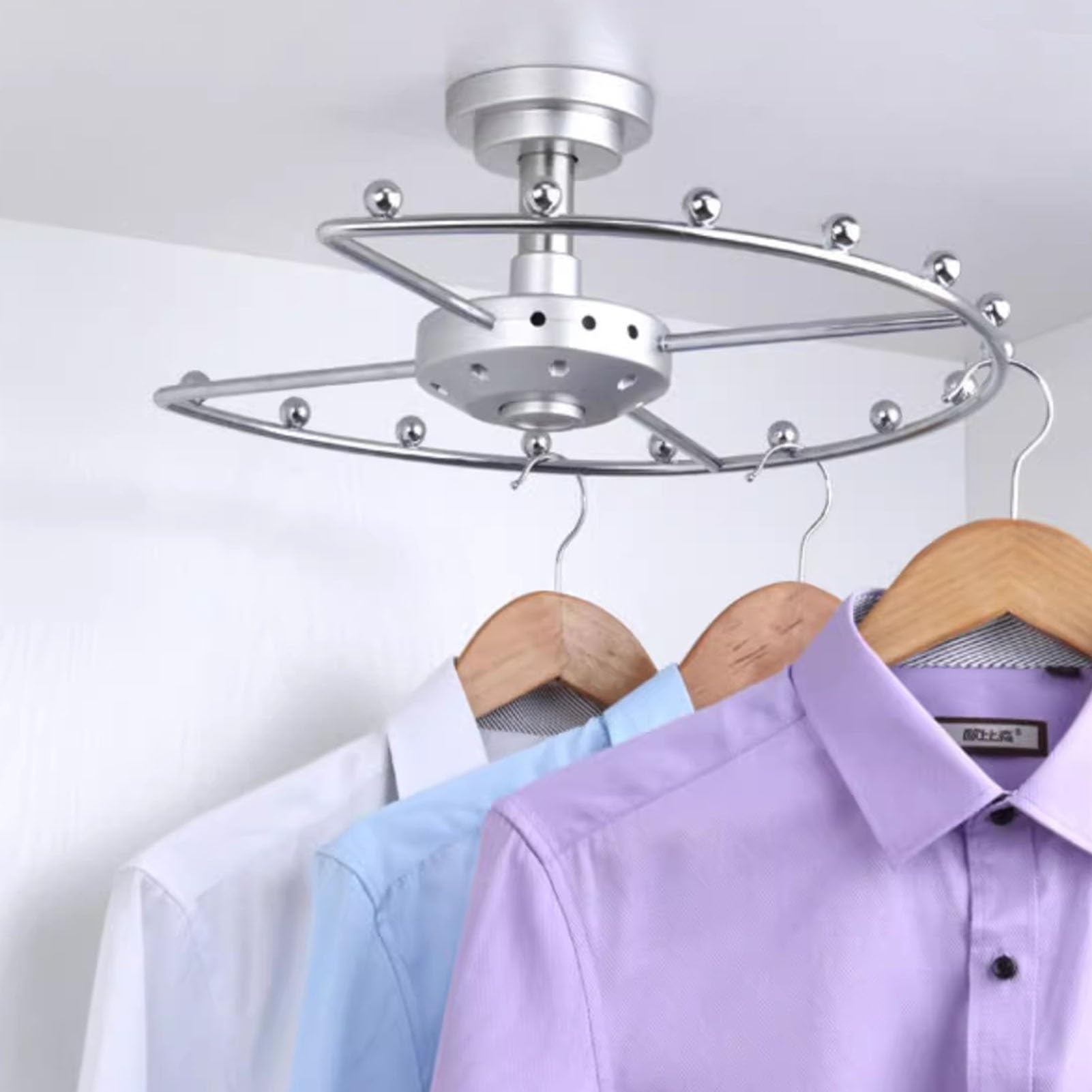 Closet Rod Round Closet Rail Support Pole, 360° Rotating Wall Clothing Brackets for Hanging Clothes, Clothes Hanger Bar Garment Rack, Corner Hanging Rod(52cm(20 1/2