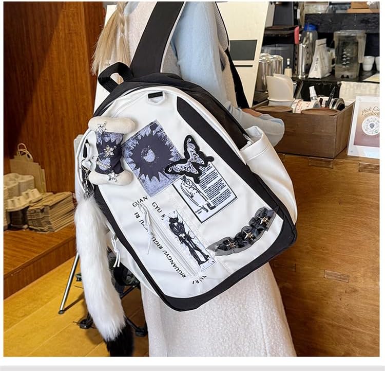 Y2k Backpack Cutecore Daypack Purse, Harajuku Cute Backpack Aesthetic Shoulder Bag Kawaii Grunge Therian Bags (Black)