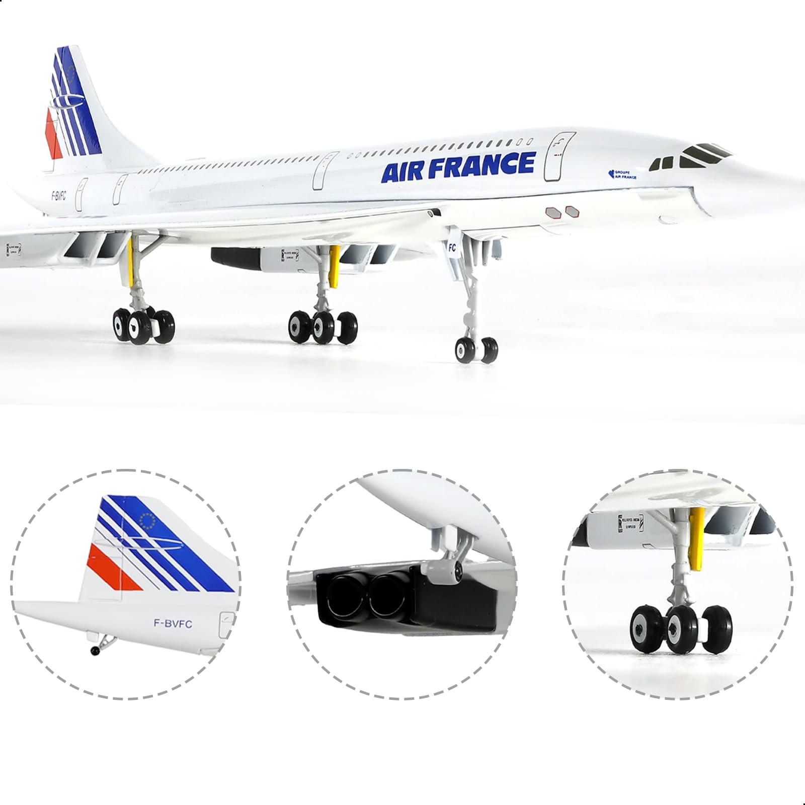 Kit de modelo de avión de metal fundido a escala 1/200 Concorde Air France con soporte, modelo Concorde para adultos entusiastas de la aviación, regalo o colección de aviones (12 pulgadas de