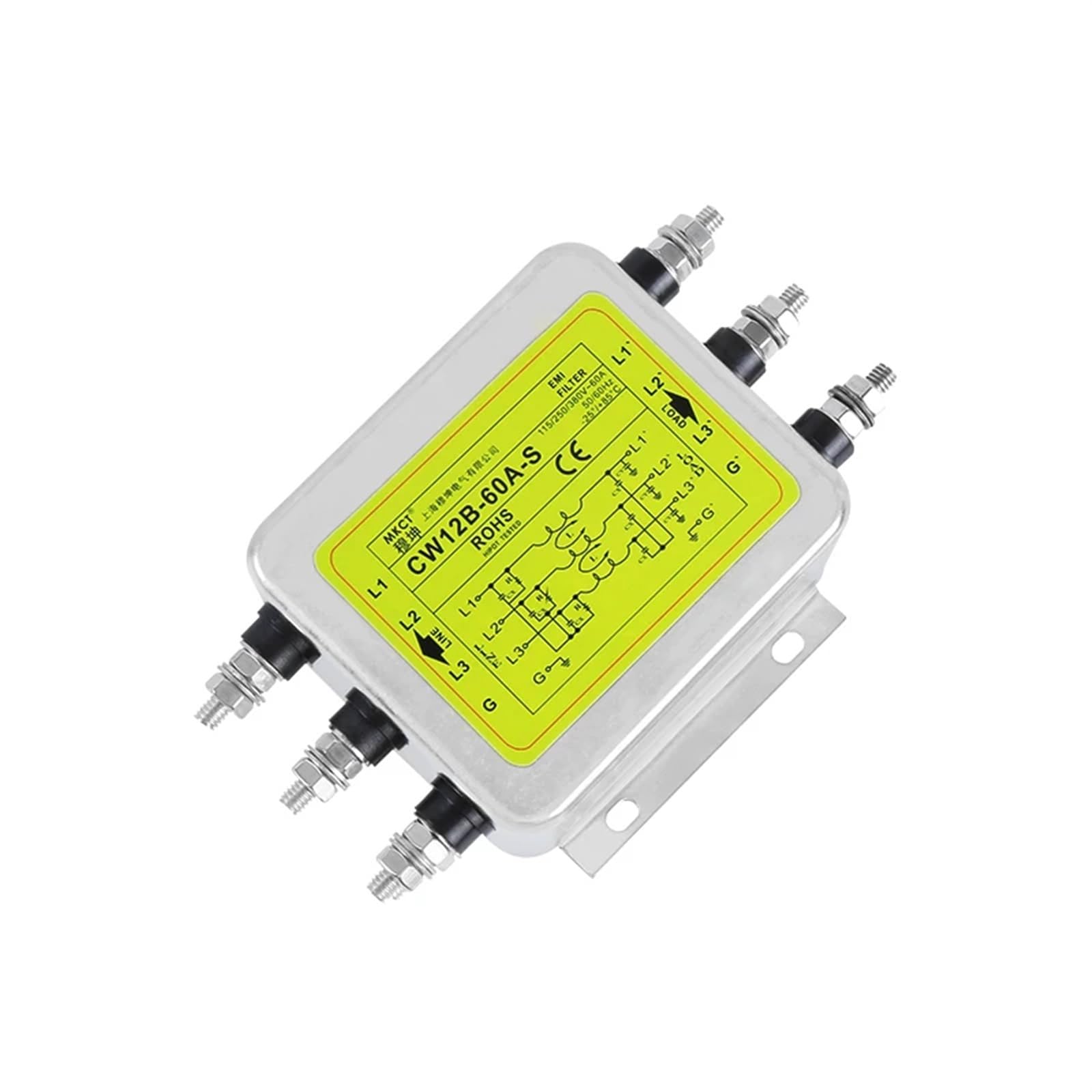 Filtro Anti-interferenza EMI bipolare trifase e trifase 380VAC CW12B-10A/20A/30A/40A/50A/60A-S Filtro di Potenza(60A)