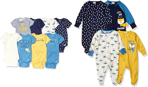 Gerber Paquete de 8 mamelucos de manga corta y 4 paquetes de ropa Sleep 'N Play