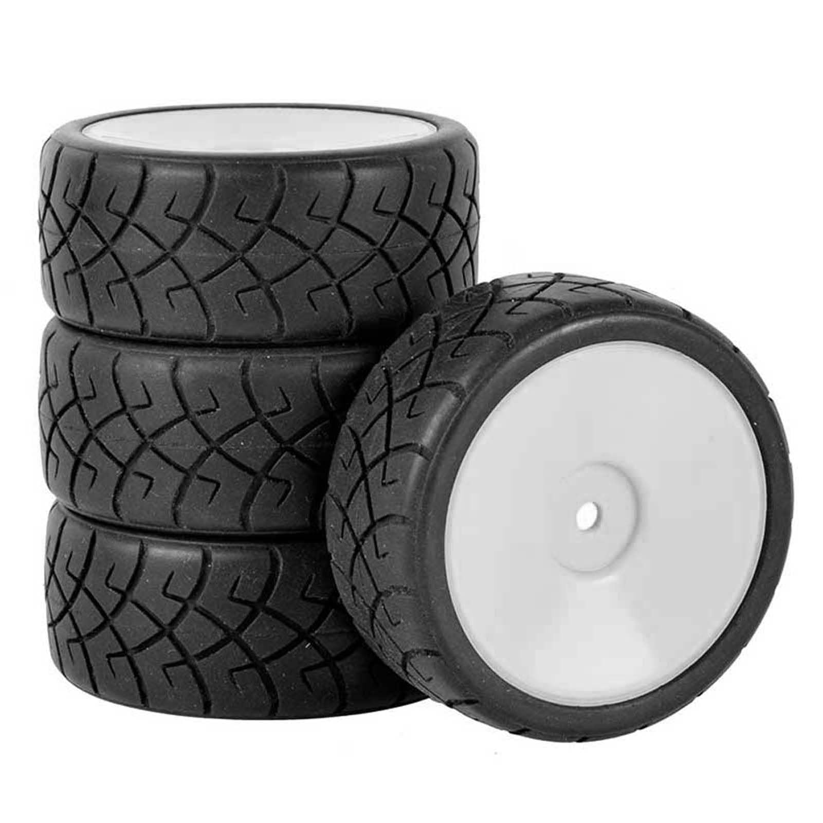 KEEDA RC Car 65 mm Rubber Tyres & Plastic Rims Wheels for 1/10 RC Model Car On Road Touring Car Racing Car (C, White)