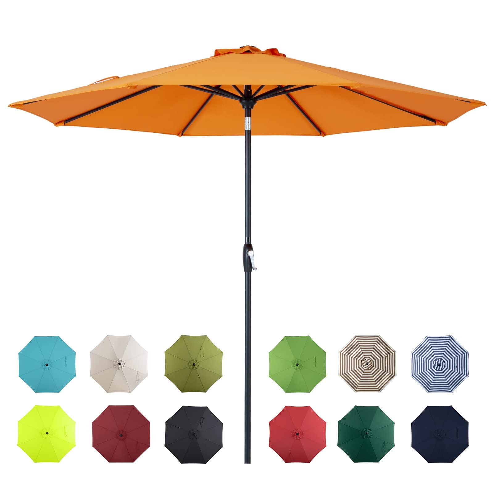 Tempera 9' Outdoor Market Patio Table Umbrella with Push Button Tilt and Crank,Large Sun Umbrella with Sturdy Pole&Fade resistant canopy,Easy to set