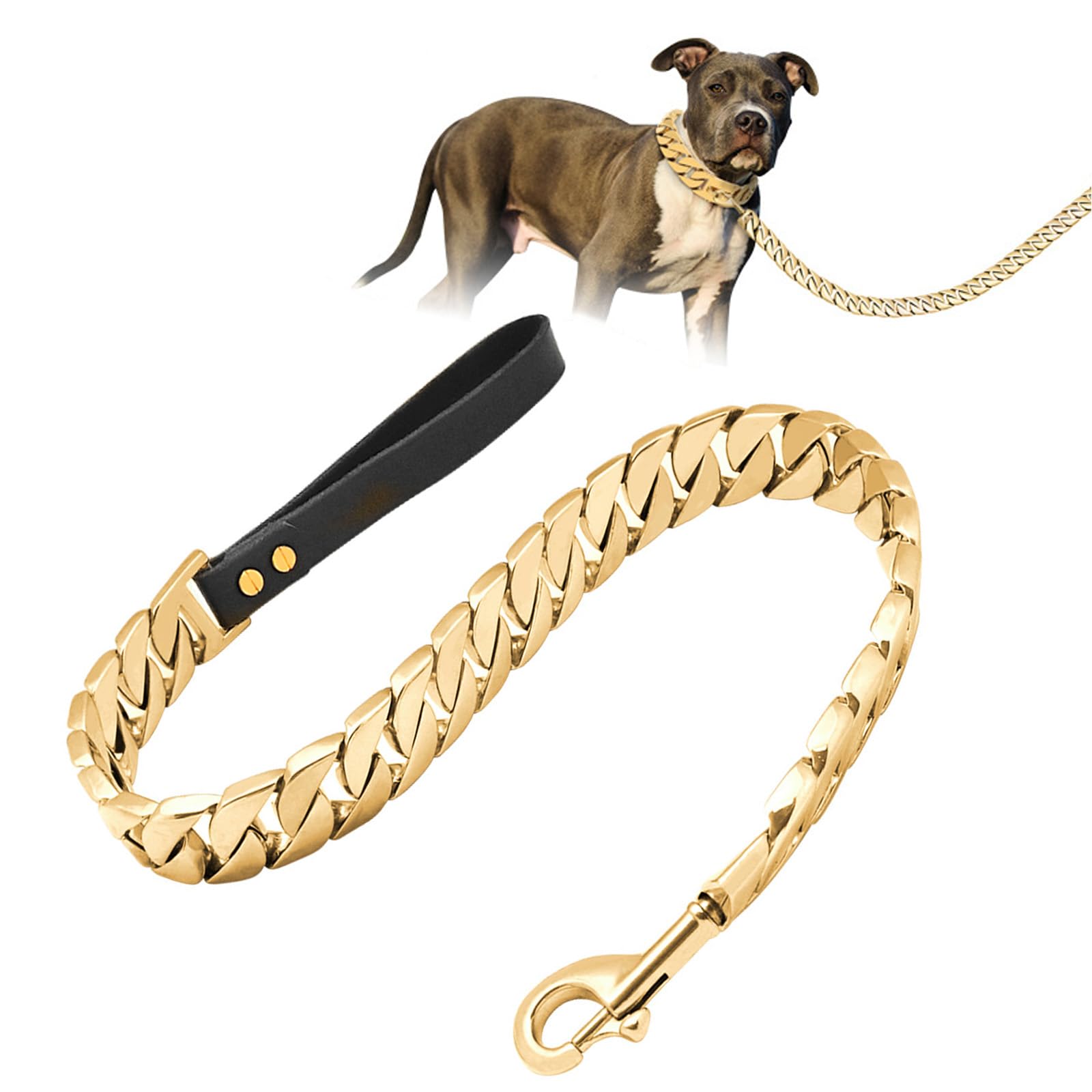 Cadena De Correa De Metal Resistente A La MasticacióN, Cadena De Correa para Mascotas De 32mm con Asa Acolchada De Cuero para Perros Grandes, Medianos Y PequeñOs(Size:90cm)