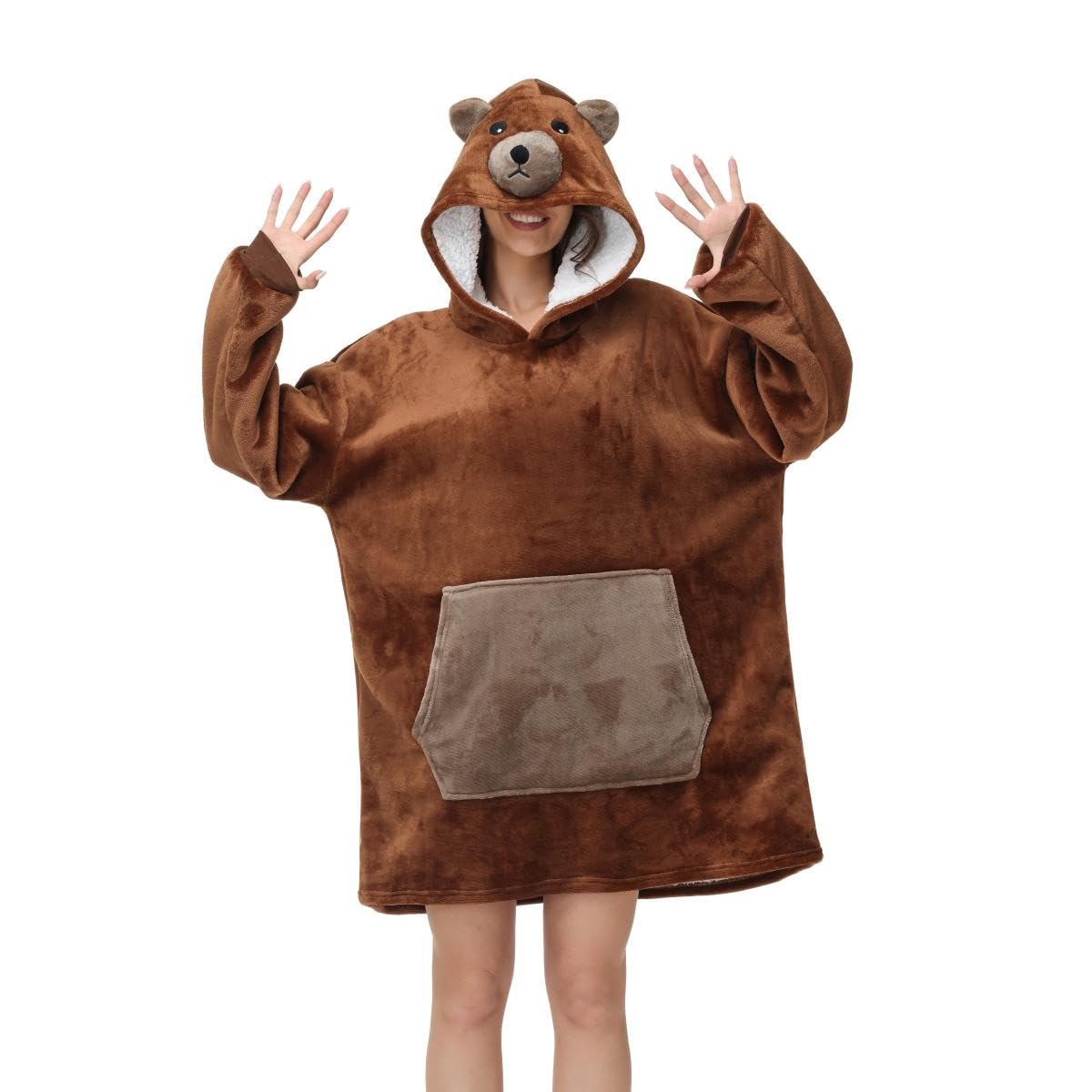 chuangminghangqi Unisex Kuscheldecke zum Anziehen mit Ärmeln und Kapuze Winter Comfy und Warm Sofadecke Übergroßes Tiere Decken Pulli Damen Lustige Riesen Hoodie Decke