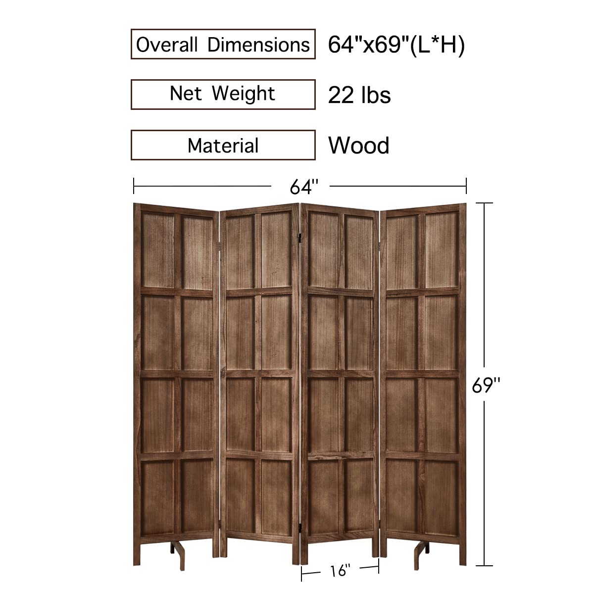 Buy RHF 5.8 Ft.Tall Room Divider with Stand,16" Each Panel,Rustic Folding Privacy Screens,Heavy