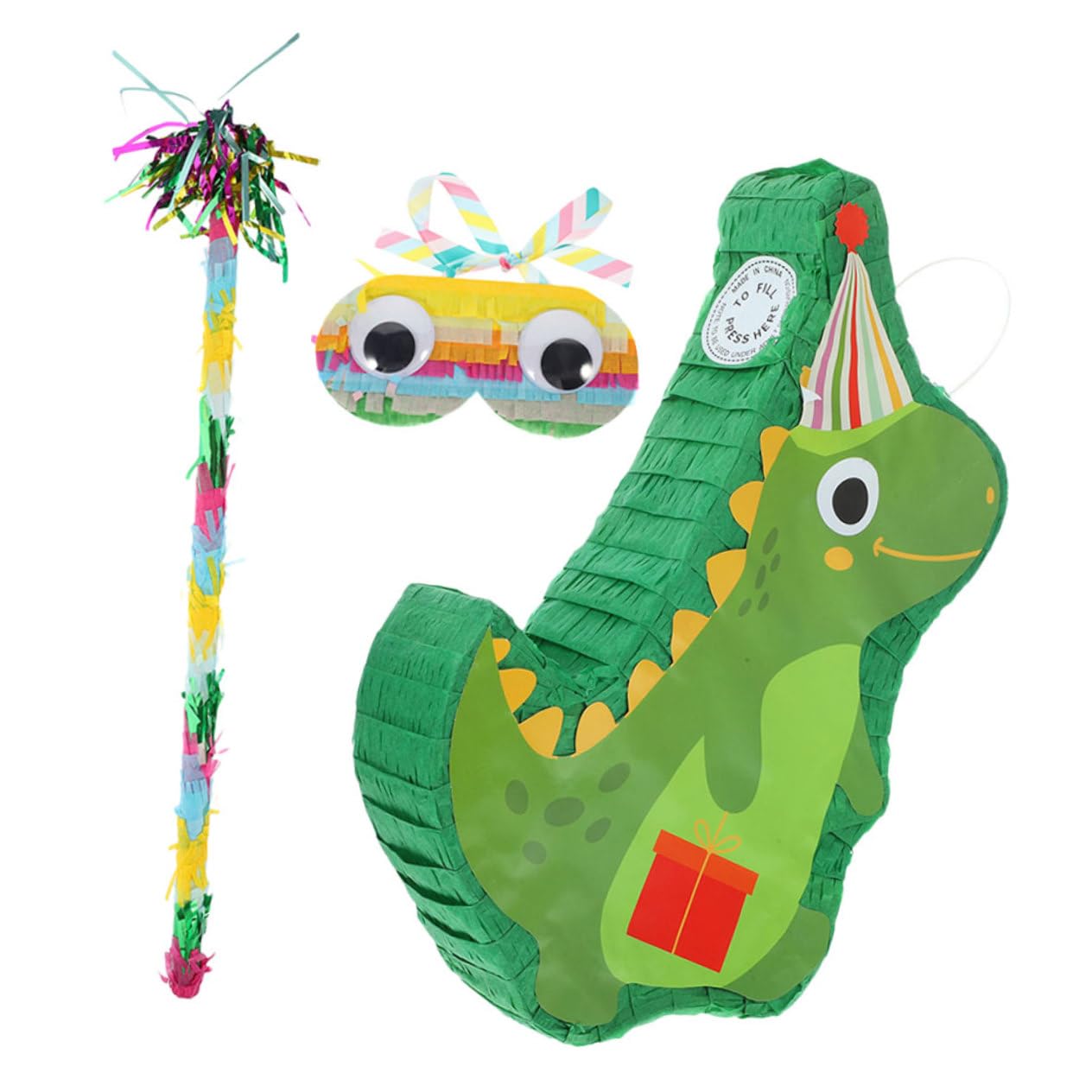 Abaodam Pinata Dinosauro in Carta per Festa di Compleanno, Set Bastone e Maschera, Decorazione Unica e Divertente per Carnevale e Fiesta