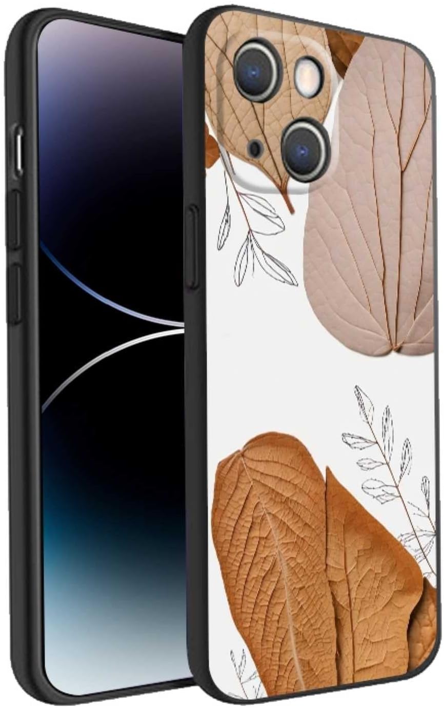 Compatible with iPhone 14 Leaves Case,Aesthetic Leaves Nature Minimalist Trendy Pattern for iPhone Case Men Women, Bumper Shockproof Protective Soft Silicone Gifts Case for iPhone Aesthetic Earthy Tones Leaves Minimalist Boho