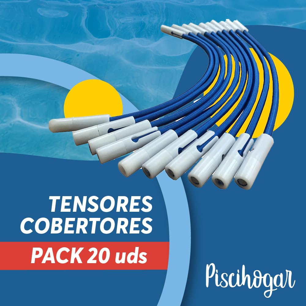 PisciHogar Pack 20 und. Tensores Lona de Piscina. Goma elástica de Gran Resistencia para el cobertor de Invierno. Regulables.