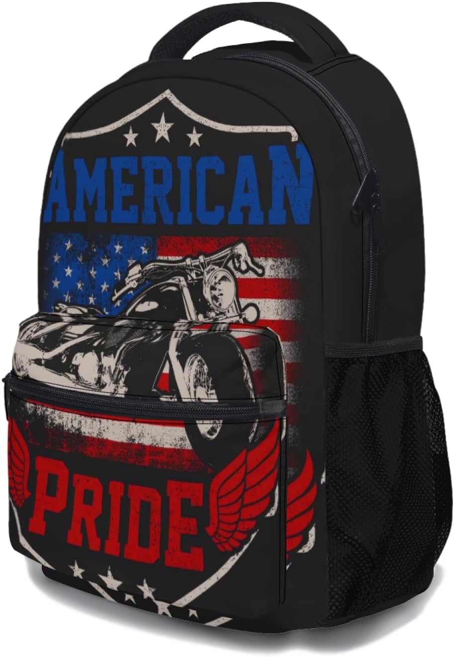 American Pride Backpack Patriotic Motorcycle Casual School Bookbag College Shoulder Bag Travel Camping Daypack for Girls Boys Teen