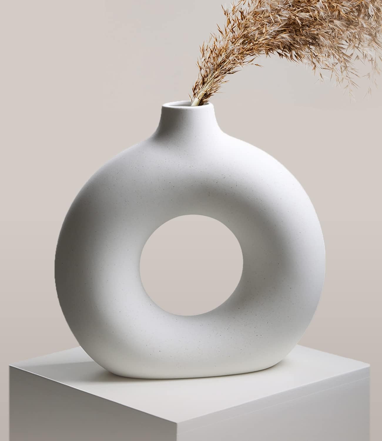 White Ceramic Vase for Modern Home Decor, White Vase Donut
