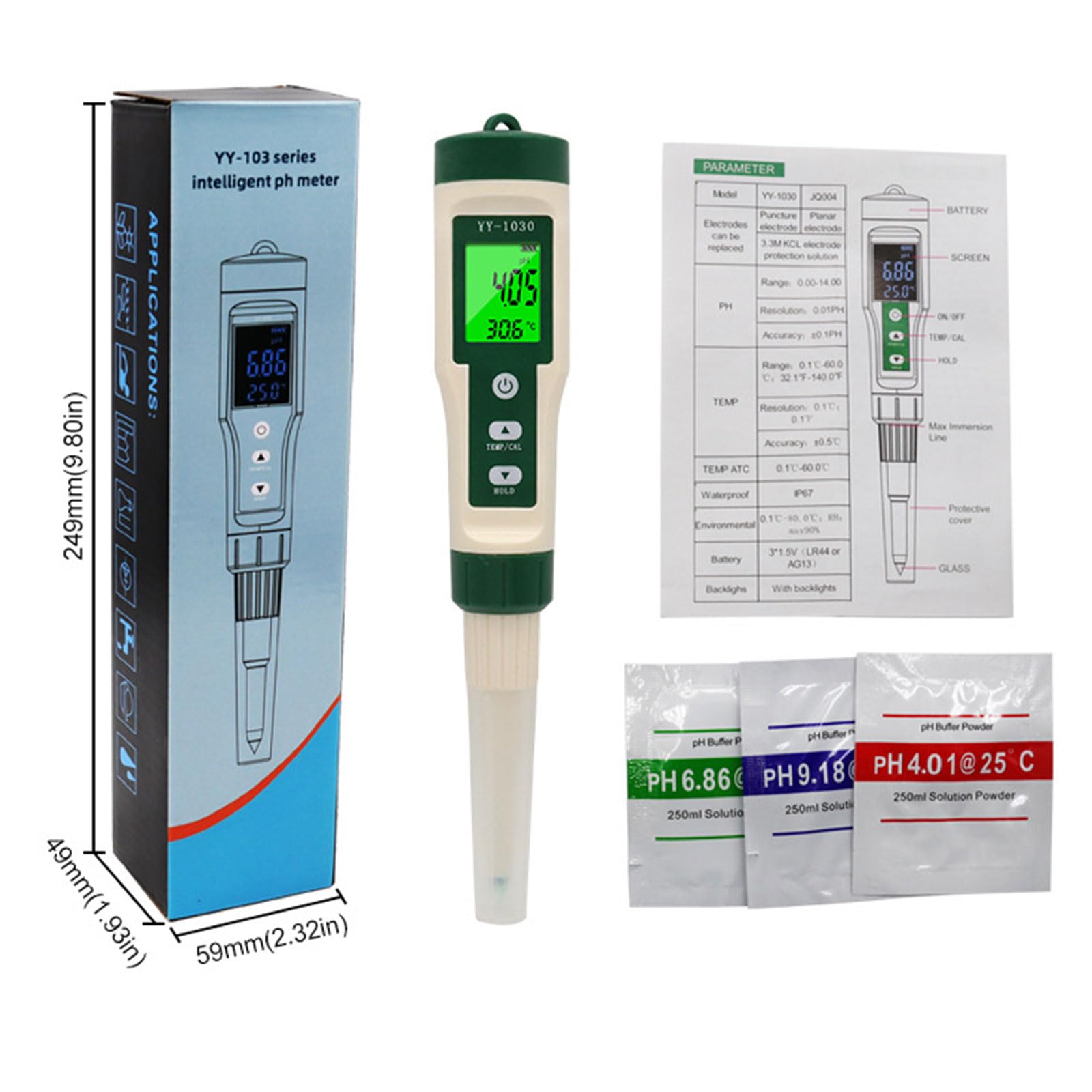Misuratore di pH del suolo e della carne con display digitale dispositivo test pH facile rilevamento preciso del pH carne misuratore di temperatura del tester ph del suolo