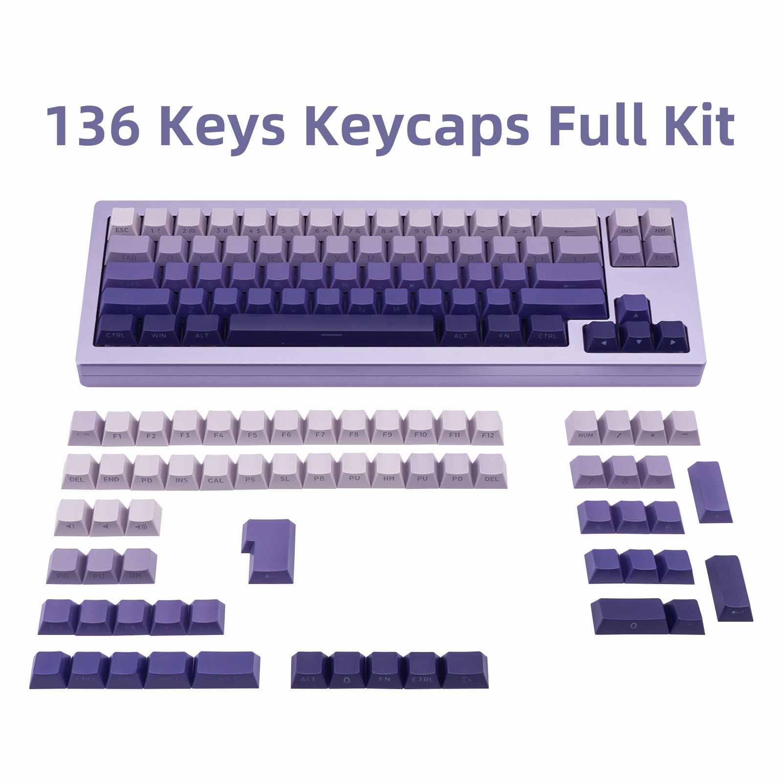126 Key PBT Keycaps - Purple Dawn Side Printed Mechanical Keyboard Keycap Set