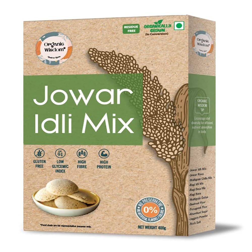 ORGANIC WISDOM-Back to Roots Jowar Idli Mix | Healthy Breakfast | Gluten Free | Rich in Protein & Dietary Fibre | Easy to make & Tasty | 400gm