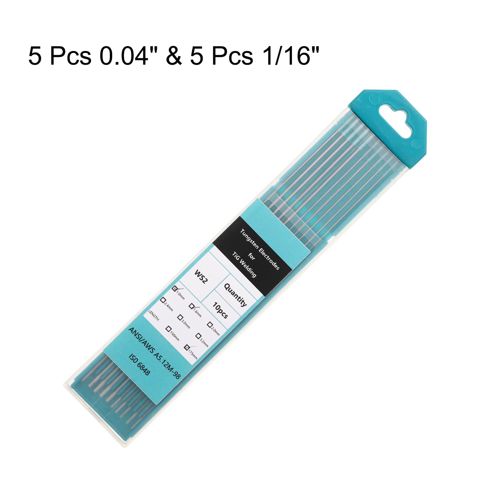 QUARKZMAN Electrodos De Tungsteno Para Soldadura TIG 5pcs 0.04" & 5pcs 1/16" X 7" Para Soldadura De Acero Inoxidable, Soldadura De Aleaciones De Aluminio Y Magnesio, Cian WS2