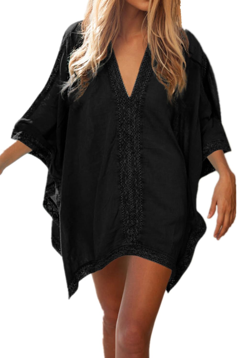 YouKD Women's Lace Cardigan See Through Dress Boho Long Kimono Beach Swimsuit Cover Up Dresses
