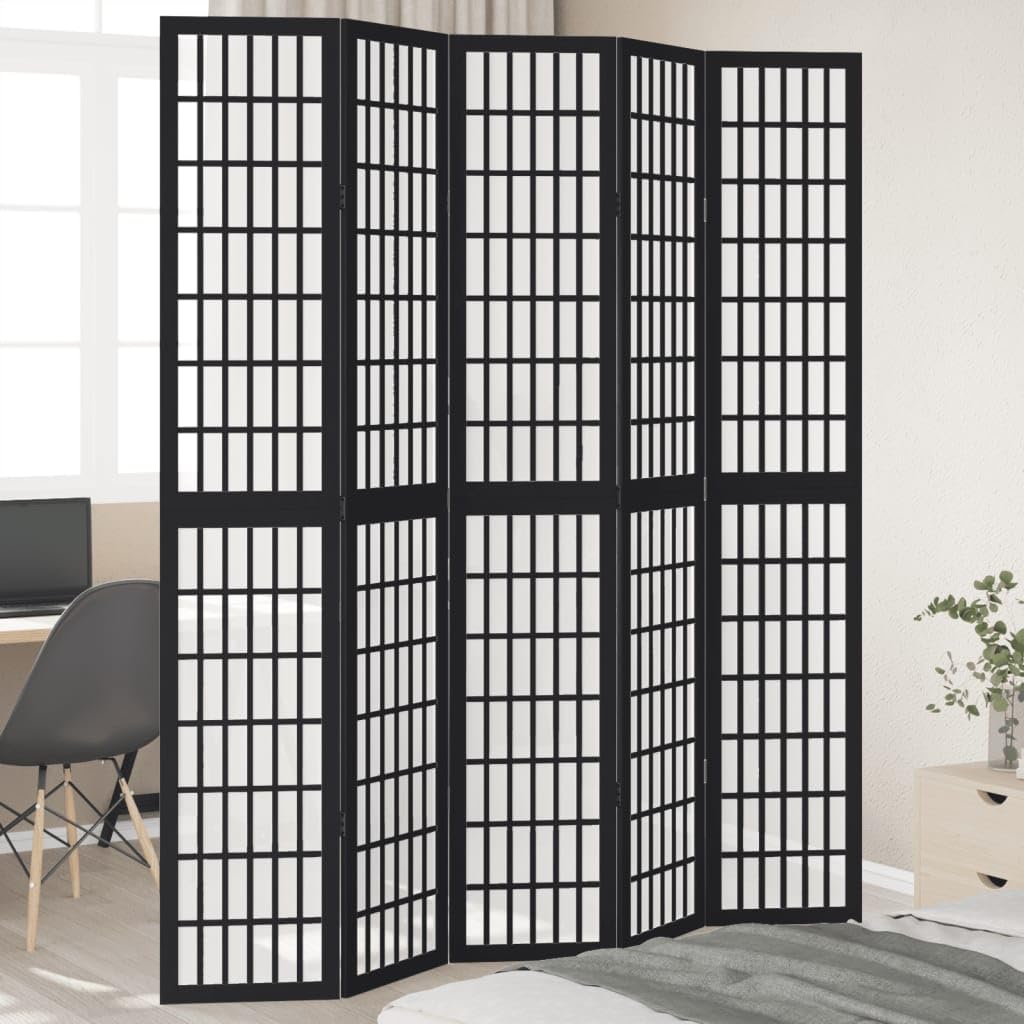 Parawan parawan czarny z litego drewna paulowni i materiału drewnopochodnego, 175 x 220 cm, składany, wolnostojący, nieprzezroczysty, uniwersalny, do salonu, sypialni, biura, biura domowego