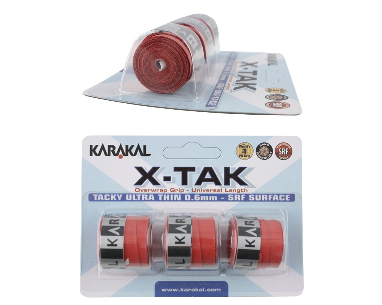 Karakal X-TAK Overgrips - Pack of 3 - Red - Tennis - Squash - Badminton