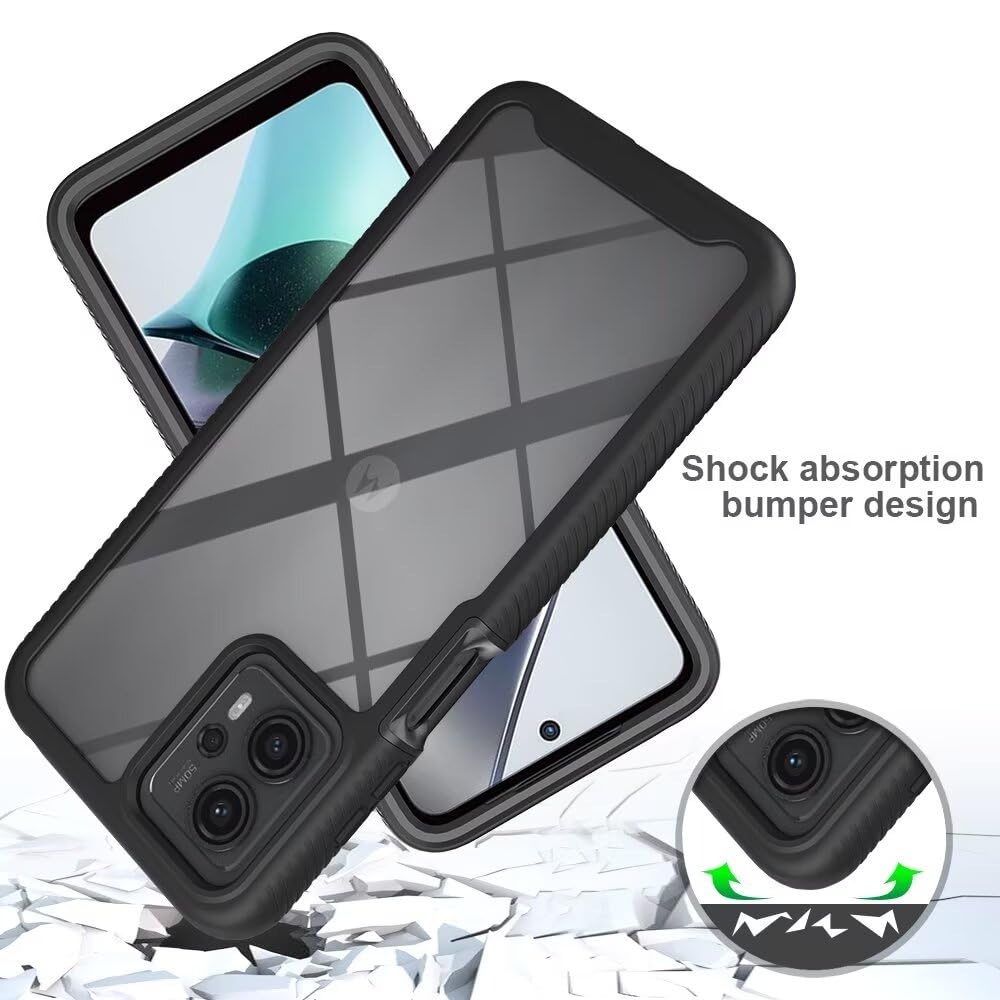 Dfjhure for Motorola Moto G14 Case Built-in Screen Protector Full Body Shockproof Protection Cover tylish Bumper Transparent Back Phone Case Cover- Blue - Image 3